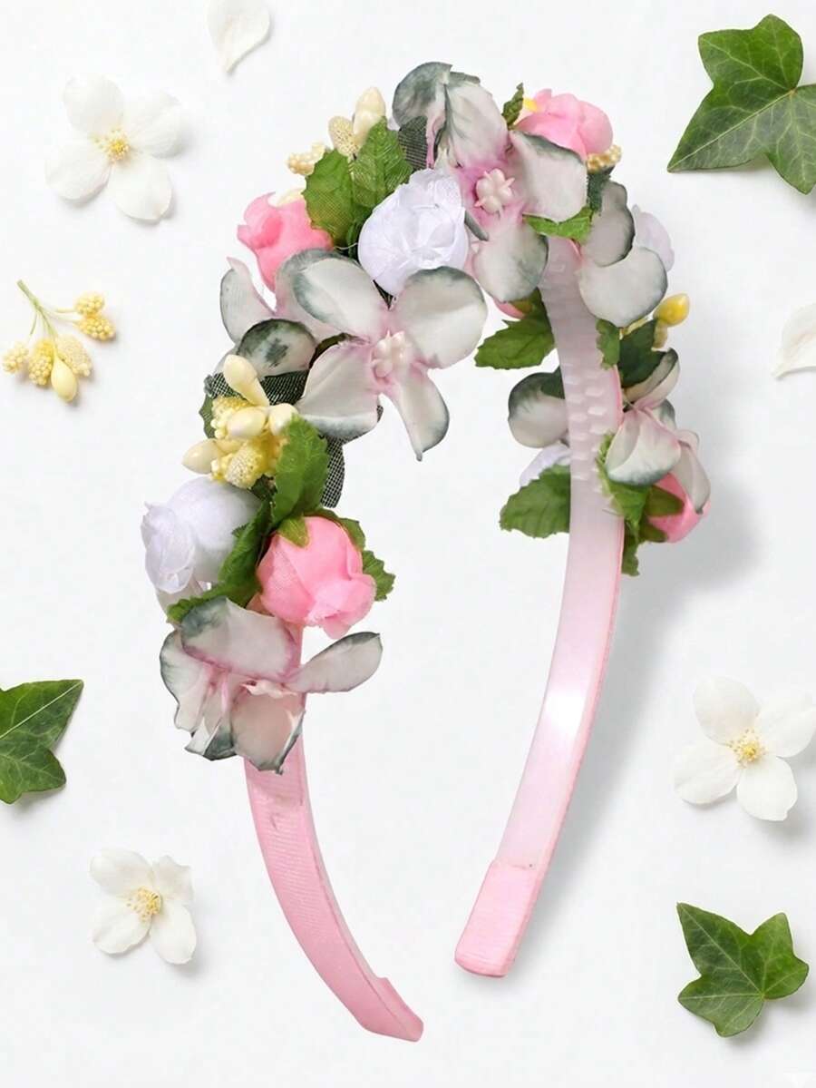 1件女孩森系人造花髮箍，春夏田園風花卉髮箍，漸層花朵，女孩與青少年髮箍，適合日常穿著、野餐、海灘度假、婚禮派對、攝影 - 彩色 - 查看 1