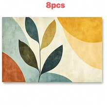 1/4/6/8/10/12PCS Modern Abstract Leaf Print Placemats, Linen Material, Machine Washable, Rectangular Table Mats For Kitchen, Dining Room & Home Decor, 32x42cm - Multicolor - View 13