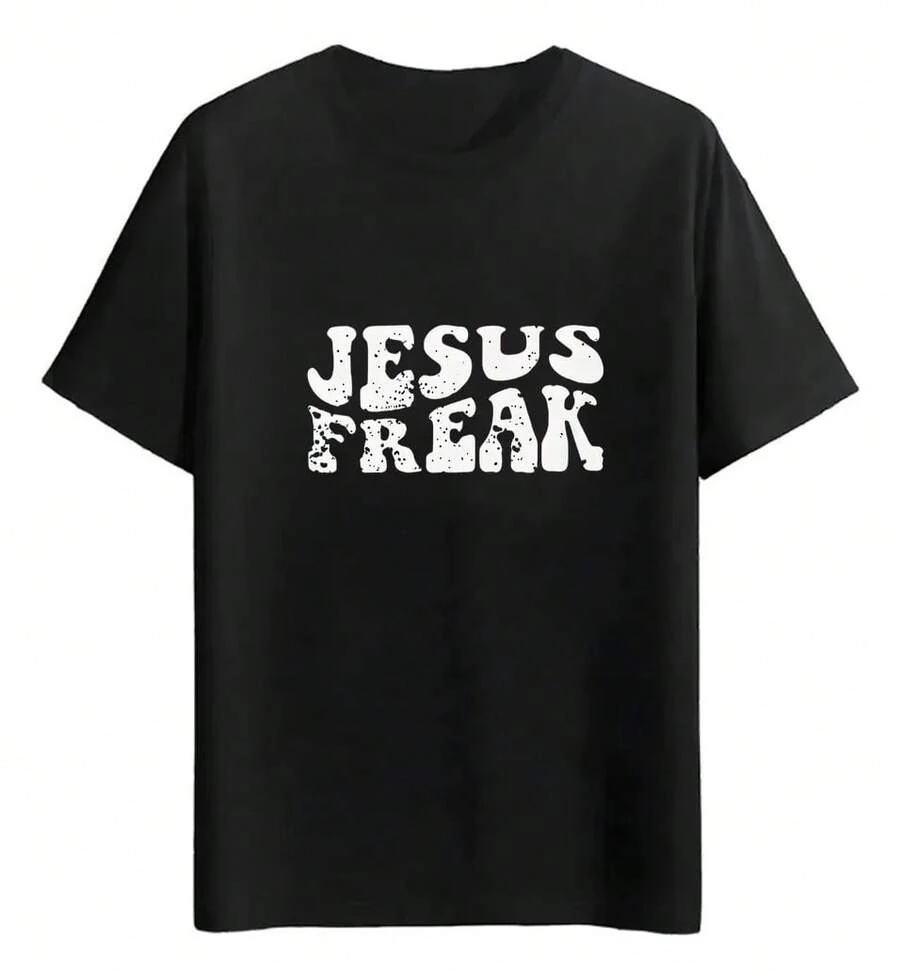 Playeras Camiseta Con Texto Jesus Freak - Negro - Ver 1