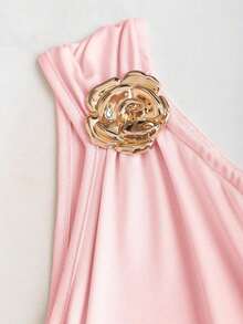 fsvsSweetra Vestido con tirantes ajustados, decoración floral y ribete de volantes para mujersdvs RJJN - Rosado Sandía - Ver 4