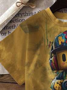 Basic Short-Sleeved T-Shirt For Pre-Teen Boys, Featuring A Cartoon-Style Slogan Graphic Print With The Number 67, In A Minimalist And Refreshing Style, Suitable For Casual Spring, Summer And Autumn Outfits - 彩色 - 查看 5