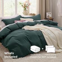 Bedsure Forest Green Duvet Cover Size - 3 Pieces Prewashed Cotton-Like Soft Bedding Set, Includes 1 Duvet Cover 90x90 Inches With Zipper Closure 2 Pillow Shams, Comforter Not Included - 03 - 森林綠(不含被子) - 查看 2