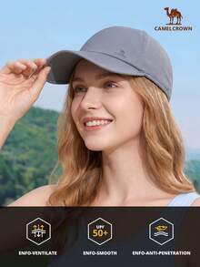 CAMEL CROWN 宽檐棒球帽，运动防晒帽，适合跑步、骑行、徒步旅行 - 灰色 - 查看 3