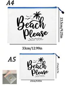 防水時尚沙灘包，印有「Beach Please」彩色圖案、棕櫚樹、海鳥、波浪圖案。大容量透明化妝包配尼龍拉鍊 - 輕巧，春/夏季防曬收納，適合游泳、沙灘、潛水和夏季度假，學生返校，送給朋友、家人、閨蜜、同學的禮物。生日、節日、派對、婚禮（伴娘）、教師節的完美禮物和紀念品。郵輪必備，畢業、夏季度假、返校、開學禮物 - 彩色 - 查看 9