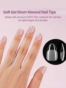72 piezas de puntas de uñas postizas de gel suave acrílico medio mate transparente, forma de almendra corta, 12 tamaños, suministros de salón de arte de uñas de gel suave para extensión de uñas y DIY, duraderas y de larga duración - transparente - Ver 2