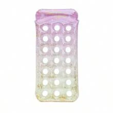 1 pieza Colchoneta flotante de piscina transparente y creativa multicolor, hamaca de silla de descanso con agujero impreso, colchoneta inflable para nadar, colchoneta para tomar el sol en fiestas, flotador de piscina, esencial de playa, accesorio de playa - Lámina flotante redonda con agujeros y degradado de purpurina de 180# - Amarillo Rosa - Ver 4