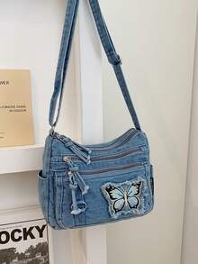 Casual Chic Soft Jeans Multi-Layer Crossbody Bag With Multiple Pockets, Versatile Commuter Large Capacity Women's Shoulder Bag, Great For Commuting - Blue - View 9