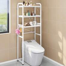 3-Tier Over The Toilet Storage Shelf, Black Freestanding Bathroom Organizer Rack, Space-Saving Toilet Caddy For Towels And Toiletries - White - View 3