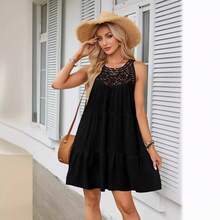 Vestido de Mujer para Primavera/Verano con Encaje Calado y Cuello Halter en Corte A - Blanco - Ver 11