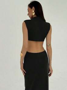 Women Midi Dresses - Black - View 2
