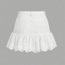 guangzhougaolangshangmao  MOD Minifalda de mezclilla con parches de encaje para mujeres, blanca, ajustada y casual, para verano, Día de San Patricio, conciertos, atuendo de crucero, dinero antiguo, Ibiza - Blanco - Ver 3