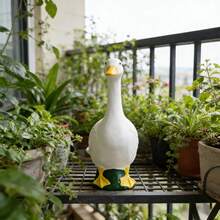 Cute White Duck Garden Ornament With Yellow Beak & Feet, Durable Resin Duck Sculpture For Outdoor Indoor Decor, Weather-Resistant Yard Art Statue For Flower Bed, Patio And Home - Animal - View 5