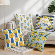 4pcs Refreshing Lemon Pattern Pillow Covers Without Inserts, Single-Sided Printed Cushion Covers, Suitable For Living Room, Bedroom, Home Decor, All Seasons - Multicolor - View 9