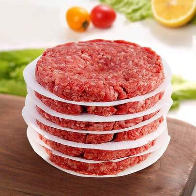 50/150pcs Round White Baking Paper, Non-Stick Round Burger Paper, Wax Paper, High Quality Frozen Patty Separator Paper, 12cm/4.72in With Non-Stick Surface, Easy To Separate, Store And Freeze Burgers And Ingredients