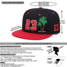 1pc Number "23" & Palm Tree Embroidered Two-Tone Snapback Cap, Flat Brim Basketball Style Baseball Hat - A - View 3