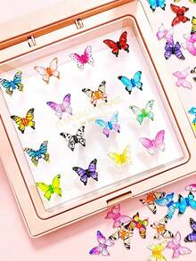 50pcs 3D Gradient Colored Butterfly Nail Art Decoration Transparent Crystal Series Resin Animal Nail Charms Accessories DIY Manicure - Multicolor - View 5