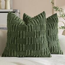 1/2pcs Moss Green Corduroy Checkerboard & Striped Pattern Bohemian Decorative Cushion Cover, Sofa Pillow, Decorative Pillow Cover, Office, Living Room - Green - View 10
