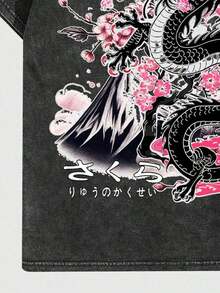 ROMWE MEN Street Life - Camiseta Casual de Manga Corta con Estampado Gráfico y Cuello Redondo, Lavado Ácido, para Primavera/Verano, Verano, Escuela - Blanco - Ver 5