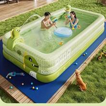 Large Inflatable Swimming Pool With Cute Monster Print, Perfect For Family Water Play, Suitable For Spring, Summer, Autumn Backyard Pool Parties, Foldable And Easy To Carry - A - View 3