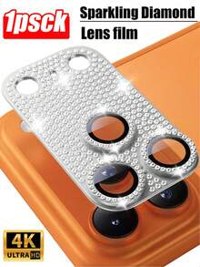 1pc Camera Lens Protector Compatible With Iphone 18Pro Max/17 Pro Max/17 Pro: Sparkling Diamond Full Coverage Camera Protector, Military-Grade Shatterproof, 4K Ultra HD, Strong Adhesion, 9H Metal Tempered Glass, Silver - Silver - View 19