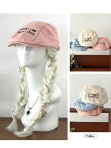 1 pieza Gorra de boina de estilo vintage con bordado de letra, boina de mujer para primavera y verano, sombrero de pintor literario - Multicolor - - Ver 2