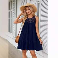 Vestido de Mujer para Primavera/Verano con Encaje Calado y Cuello Halter en Corte A - Blanco - Ver 6