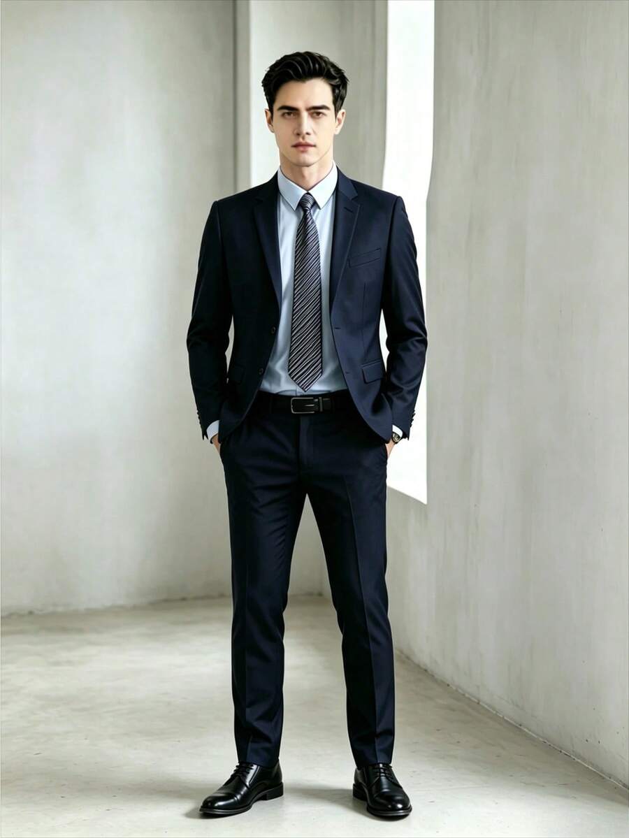 Men's Suits Are Suitable For Various Occasions, Such As Job Interviews, Business Events, And Weddings. - 藏蓝色 - 查看 1