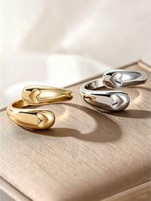 Anillo ajustable de acero inoxidable con diseño geométrico de gota de agua simple para mujer - Multicolor - Ver 11