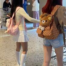 San-X Japanese Cartoon Rilakkuma Backpack, Cute Girl Student Commuter Versatile Polka Dot Canvas Bag For Women - Multicolor - View 6