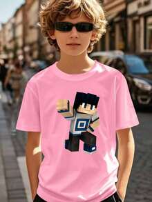 Camiseta de Manga Corta para Niños con Estampado "My World", Cómoda y Casual 95% Algodón, Moda Deportiva Fresca y Moderna - Gris - Ver 6