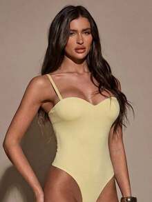Body de mujer de unicolor casual y ajustado para el uso diario, verano - Amarillo - Ver 5