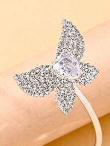 1pc European And American Fashion Rhinestone Petal Micro-Inlaid Zirconia Heart Bracelet, Personalized Design Cuff Bracelet Jewelry For Daily Wear And Party - Silver - View 3