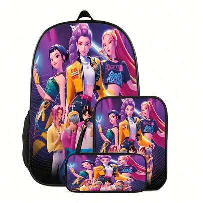 Hasbro 3pcs/1pc K-POP Girl Group Backpack Set, High-Definition Printed Handbag Set Suitable For Teenagers Daily Use, Lightweight & Fashionable Commuter Bag, Large Capacity Travel Bag With Storage Pocket, Suitable For Teenagers