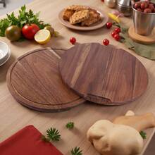 11.8-Inch Acacia Wood Heavy-Duty Round Cutting Board With Handle And Juice Groove, High-Quality Chopping Board For Kitchen Vegetables And Meats, Serving Fruits, Snacks, Cheese, Bread, Coffee, Tea, Halloween, Suitable For Home And Commercial Use - 1PC - View 10