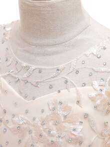 Tween Girls Round Neck Embroidered Floral Rhinestone Mesh Satin Elegant Flower Girl Dress Suitable For Birthday Party Evening Gala Ball Wedding Princess Dress - Champagne - View 8