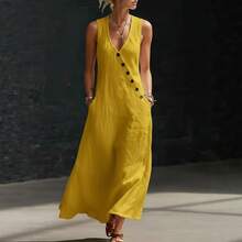 Women Long Dresses - Khaki - View 3
