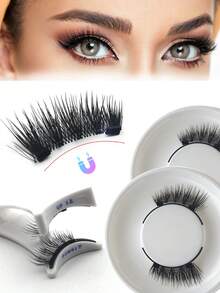 2 Pairs Magnetic False Eyelashes Individual Lashes Extension Tools Set Accessories Half Fake Eyelash Makeup Cosmetics - Black - View 1