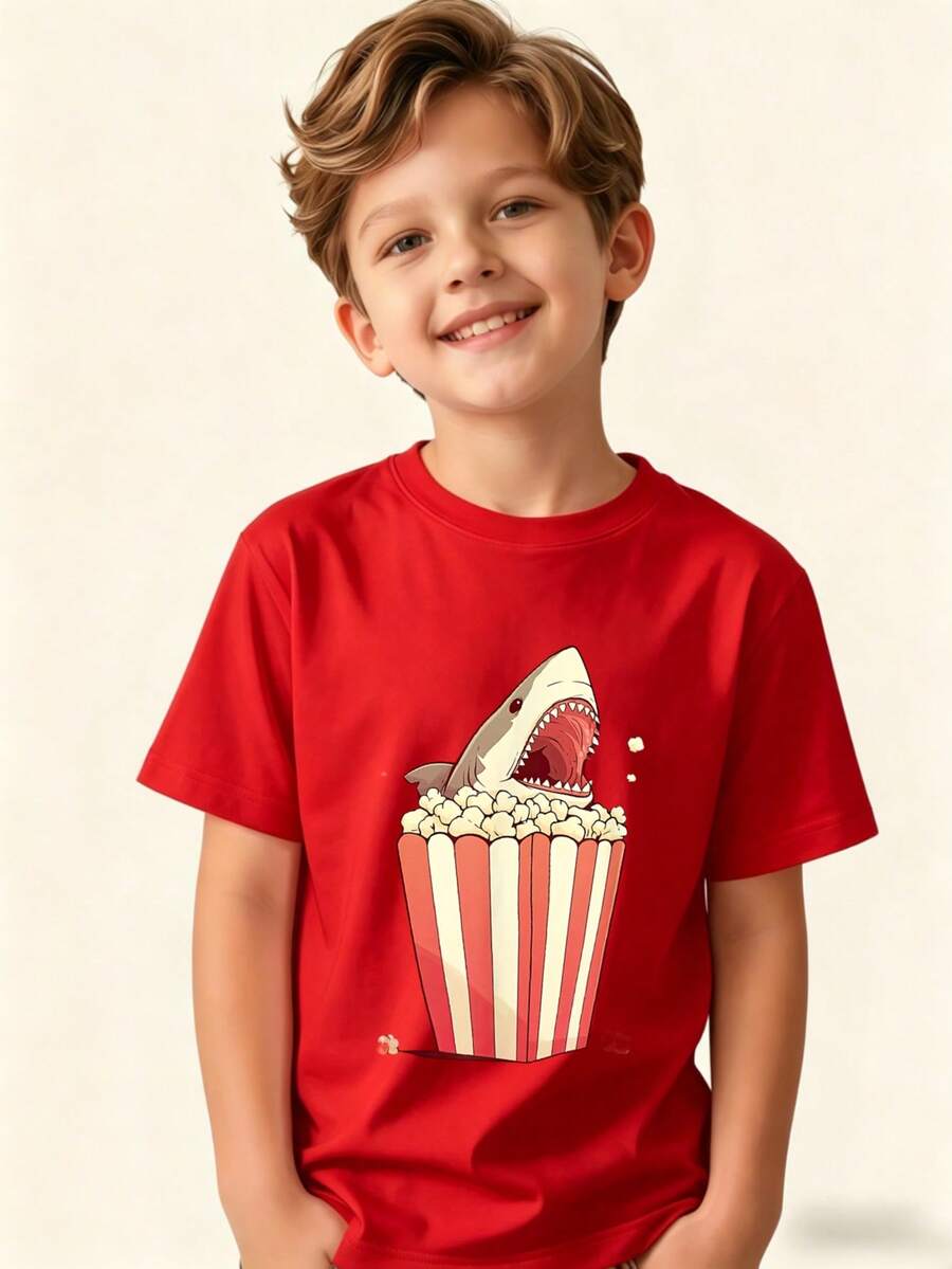 Tiburón en cubo de palomitas Camiseta para niños - Rojo - Ver 1