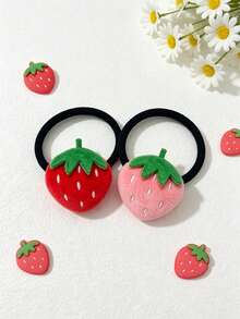 4pcs Girls Cute Strawberry Hair Ties, Non-Damaging High Elasticity Daily Versatile Hair Accessories - Multicolor - View 4