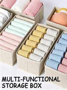 5pcs/1set Foldable Fabric Storage Boxes With Lids - Foldable Fabric Baskets, Suitable For Underwear, Bras, Socks, Lingerie - Space-Saving Vanity, Drawer, Closet Storage Boxes - Easy To Assemble, No Tools Required, Canvas Material - Multicolor - View 4