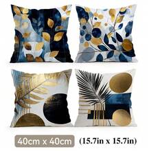4pcs/Set Geometric Abstract Leaf Pattern Pillow Cover, Single-Sided Printed Cushion Cover, Suitable For Living Room, Bedroom, Home Decor, All Seasons - Multicolor - View 12