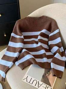 Women's Striped Color-Block Sweater Top, Casual Versatile Knitwear For Autumn/Winter - Multicolor - View 2