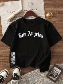 Men's Short-Sleeved T-Shirt With Custom Los Angeles Slogan Print, Made Of Comfortable And Breathable Fabric, Perfect For Summer - Black - View 2