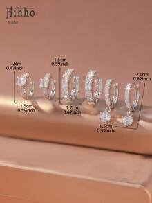 Hihho 3 Pairs Luxury European And American Zirconia Earring Set, Including Water Drop, Flower, Heart And Other Styles, Layered Wear, Elegant And Charming Jewelry Earrings Suitable For Daily And Festival Decoration, Gift - Silver - View 9