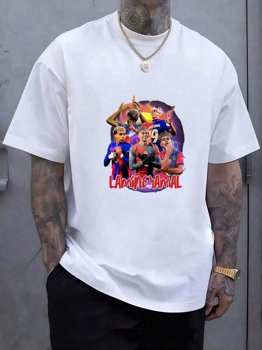 Dynamic Artistic Design Showcasing The Players In Action With Lightning Energy And A Winning Spirit. 2026 World Cup Fan T-Shirt, 100% Cotton, Men's Graphic Tee. - 白色 - 查看 1
