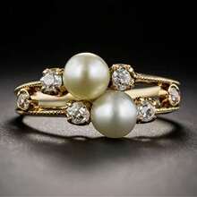 Vintage Elegant Palace Style Women's Ring With Imitation Imitation Pearl & Accents, Golden-Tone Metal Jewelry For Weddings, Valentine's Gifts, Year-Round Wear, Wedding Accessory, Sophisticated Jewelry, Luxurious Appearance - 彩色 - 查看 11