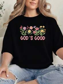 Colorful Flowers Bursting With Positive Energy And An Inspiring Message About Divine Goodness Convey Calm And Hope With A Touch Of Spring In This Comfortable And Modern Casual Women's T-Shirt - 黑色 - 查看 8