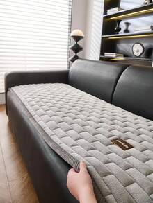 1pc Fashion Letter Patch Thick Plush Sofa Cover - Soft Plush Fabric, Pet Friendly, Suitable For 1-4 Seater Sofa, Easy To Clean And Machine Washable, Perfect For Living Room, Office, Bedroom, Outdoor Home Decor. - Grey - View 2