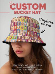1 pieza Sombrero de cubo personalizado con foto, sombrero de cubo personalizado para mujer/hombre, sombrero de cubo con foto personalizada, sombrero de verano para fiesta, despedida de soltera, boda, regalo de cumpleaños, regalo para el mejor amigo, regalo del Día de San Valentín, regalo del Día de la Madre, regalo del Día del Padre, regalo para novio/novia, regalo para él, regalo para ella - Vistoso - Ver 4