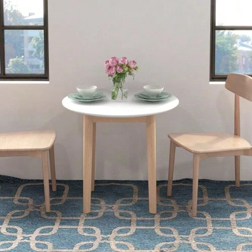 Dining Table, Round Kitchen Table For 2 People, Country-Style Dining Table, For Living Room, Solid Wood, Ø75 X 76 Cm, White - 白色 - 查看 1